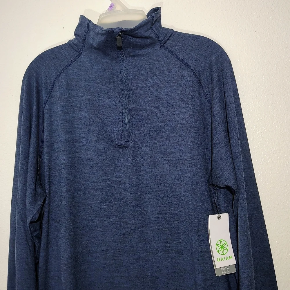 Gaiam Half Zip Pullover Active Top Blue | Long Sleeve Slim Fit | Size L